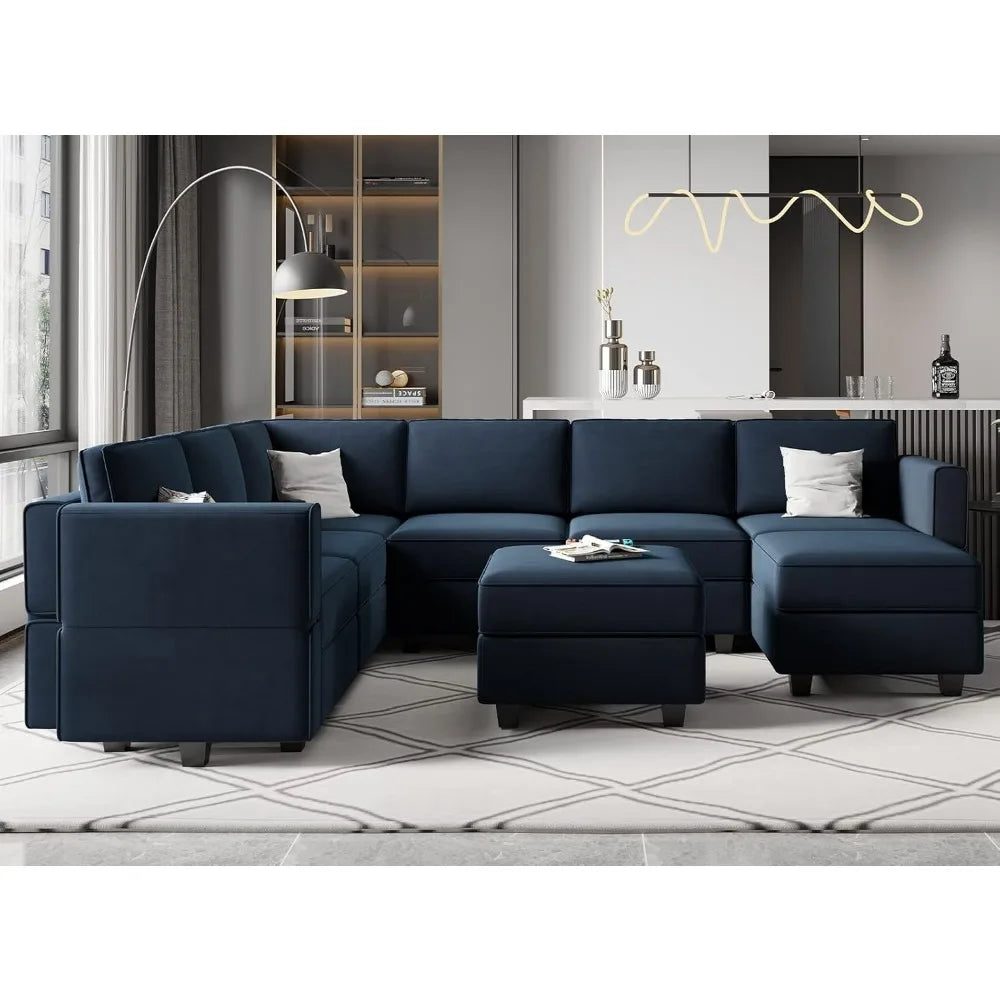 Modular Velvet Sectional Sofa Set with Ottoman - Tech Gamer Depot