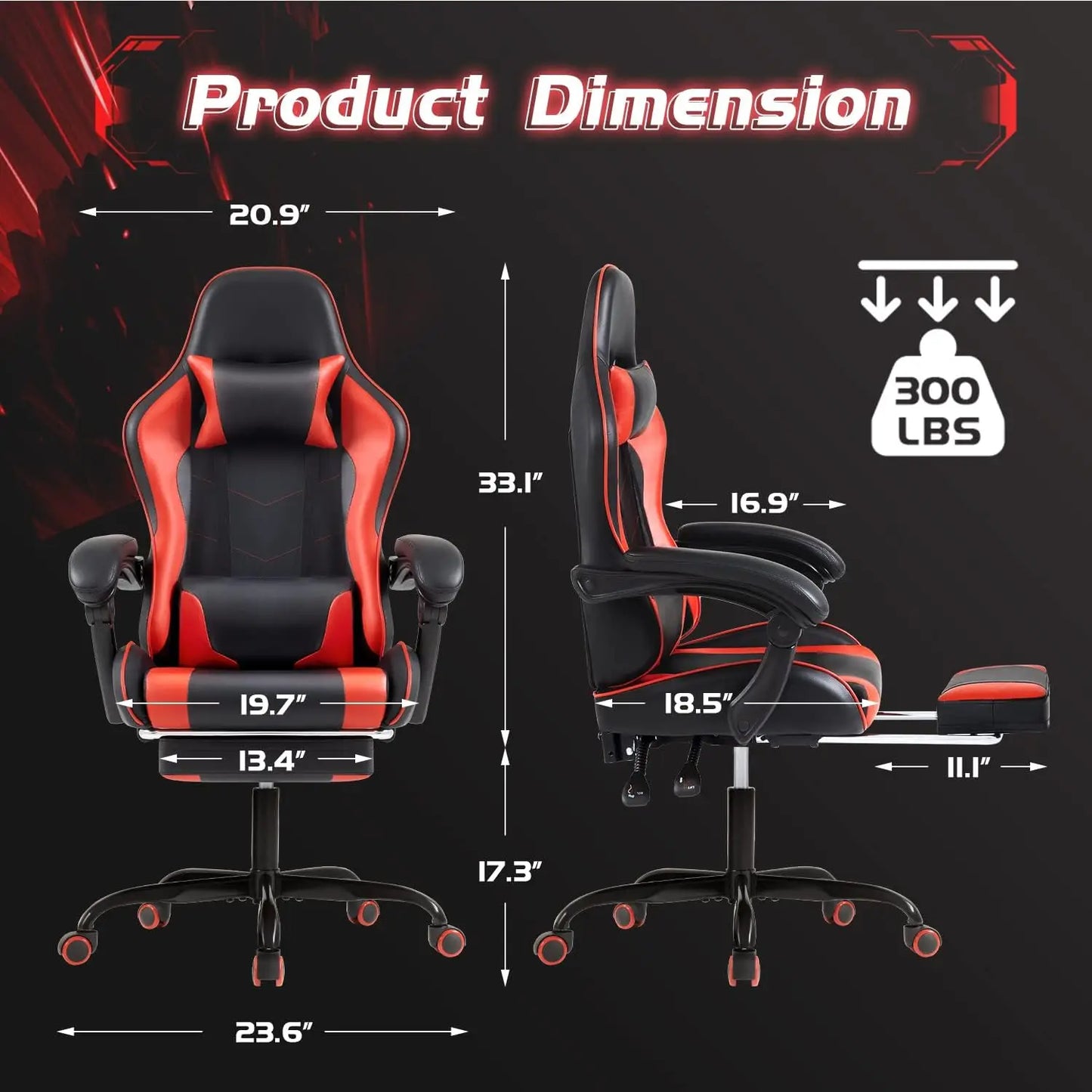 Gaming Chair with Footrest and Massage Lumbar Support - Tech Gamer Depot