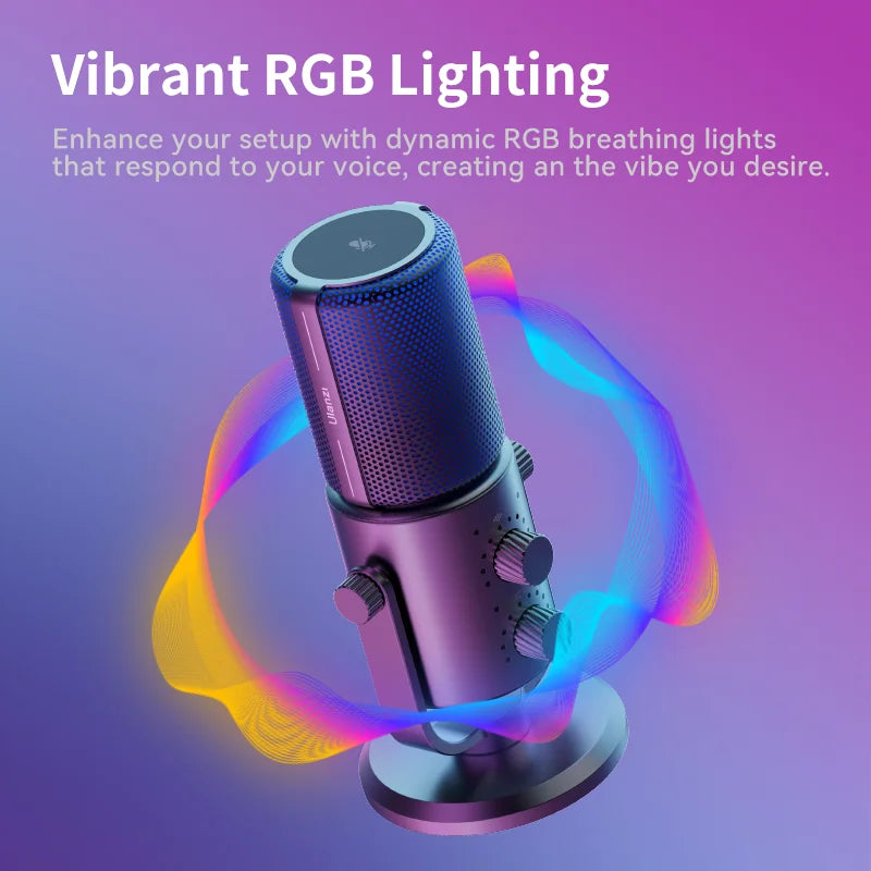 Ulanzi DCM-05 Condenser Microphone Gaming Recording Streaming Podcasting Gain Control Mic Real Time Headphone Output Vibrant RGB - Tech Gamer Depot