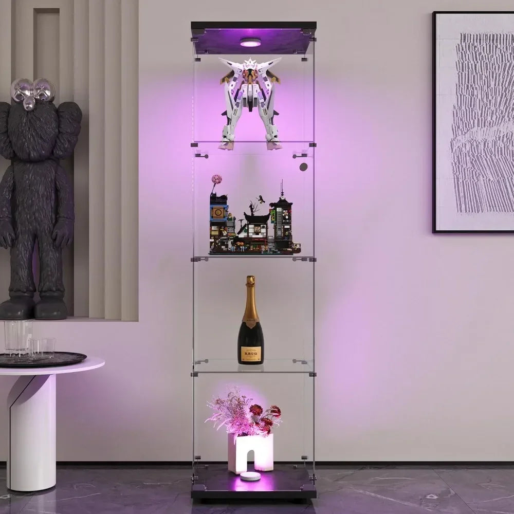 Glass Cabinet with LED Light, 4 Shelves - Tech Gamer Depot