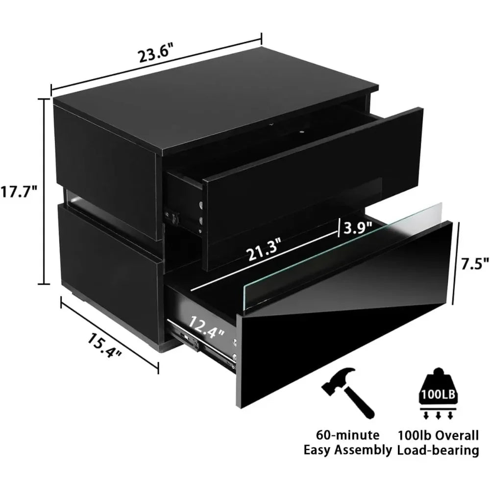 Set of 2 LED Nightstands Nightstand with 2 Drawers 16 Colors LED Lights Side Table - Tech Gamer Depot