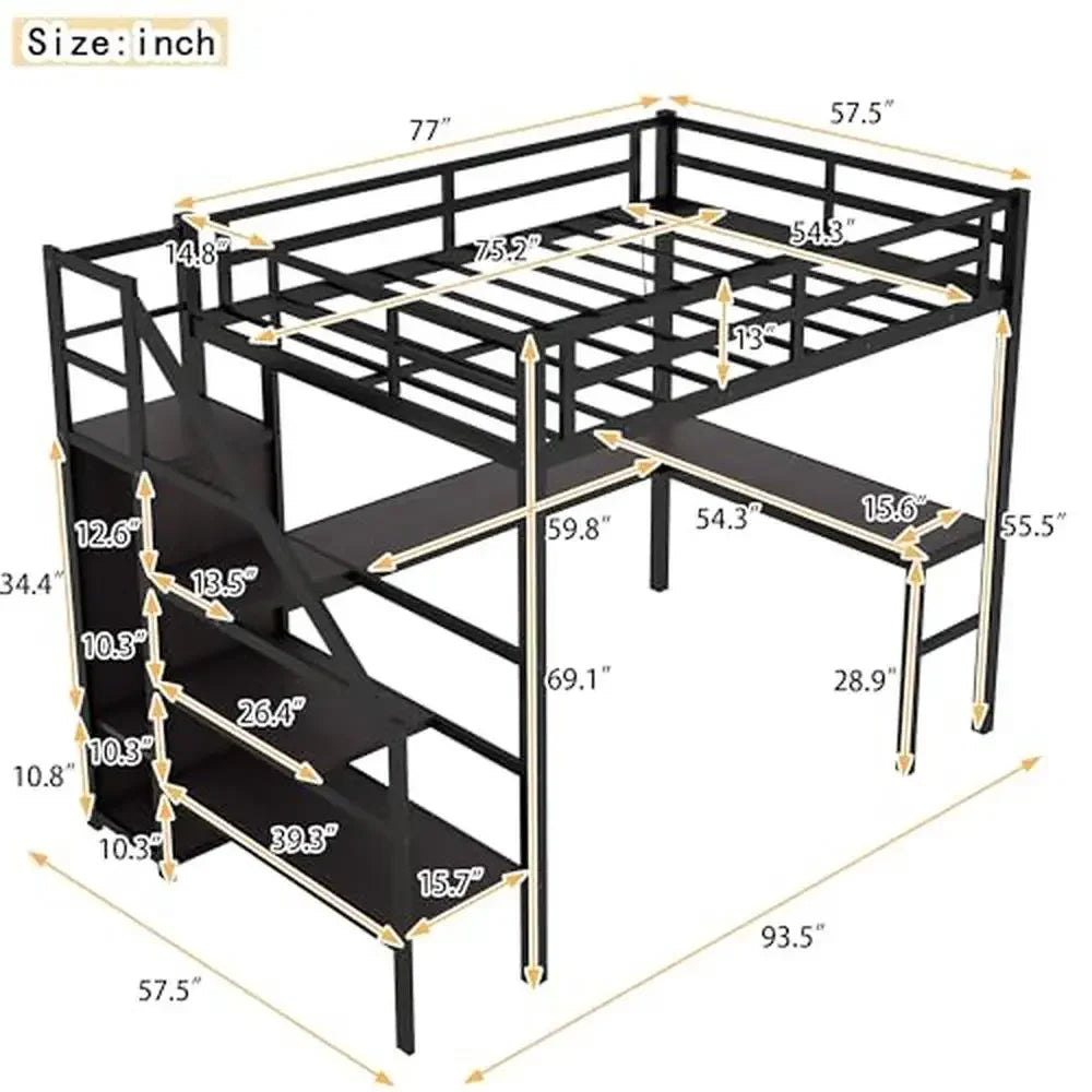 Metal Full Loft Bed with LED Lights Charging Station - Tech Gamer Depot