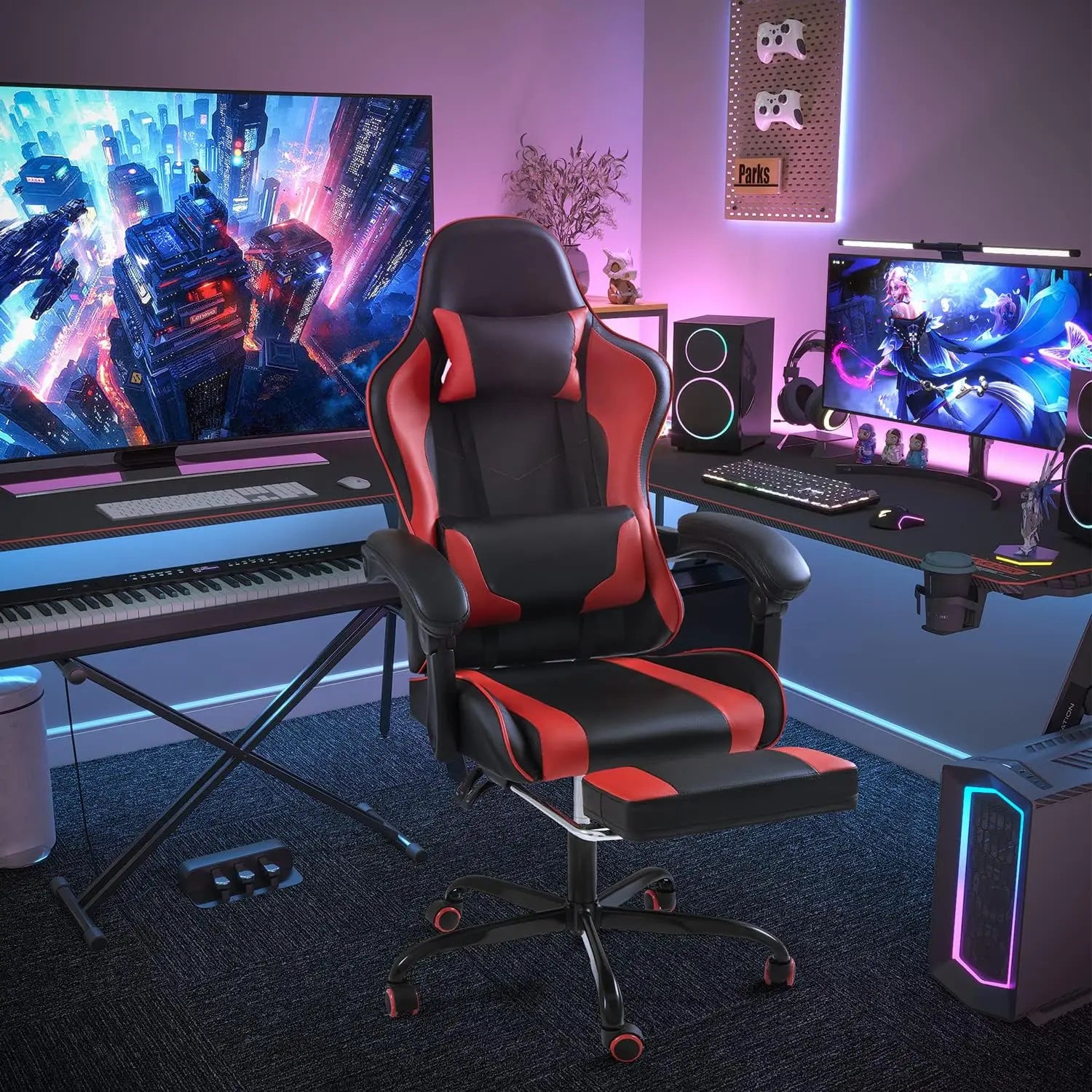 Gaming Chair with Footrest and Massage Lumbar Support - Tech Gamer Depot