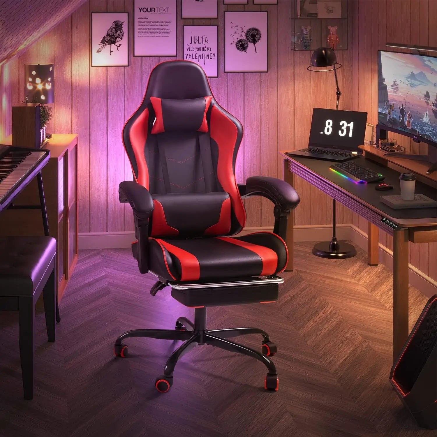 Gaming Chair with Footrest and Massage Lumbar Support - Tech Gamer Depot