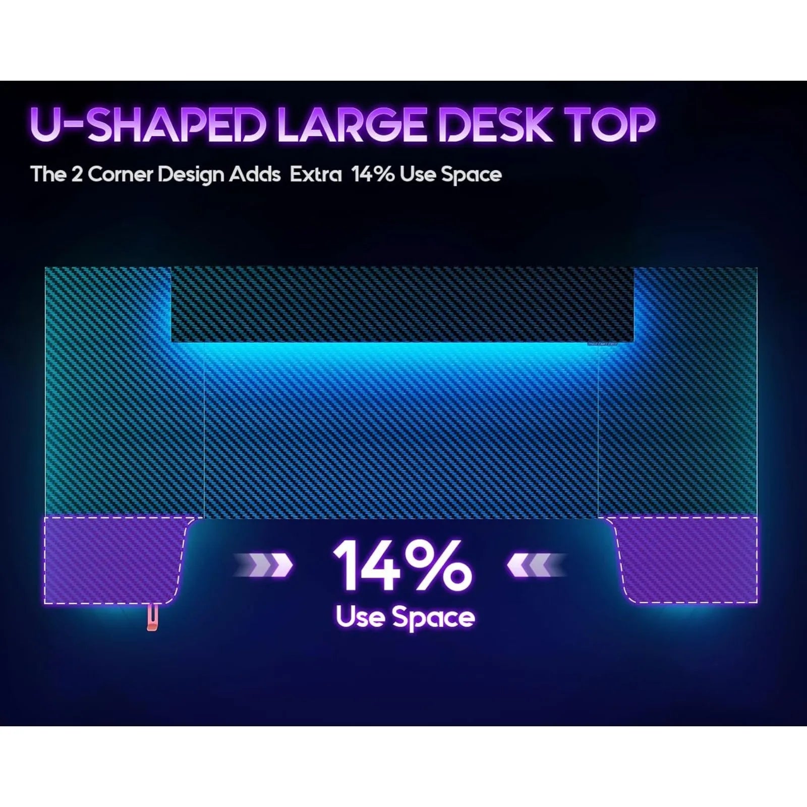 US  Gaming Desk with LED Lights, 60 Inch U Shaped Desk with Power Outlet, Gaming - Tech Gamer Depot