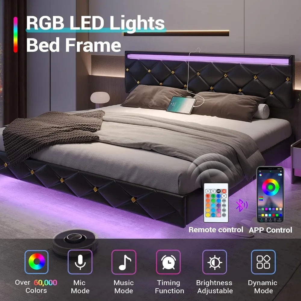 Floating Bed Frame King Size with Led Lights - Tech Gamer Depot