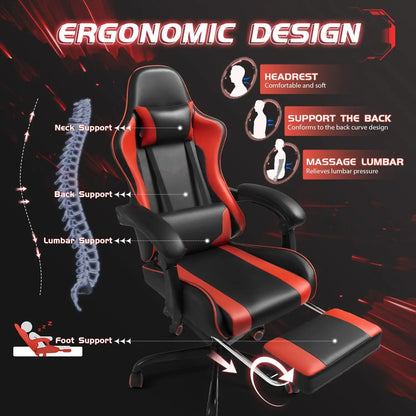 Gaming Chair with Footrest and Massage Lumbar Support - Tech Gamer Depot