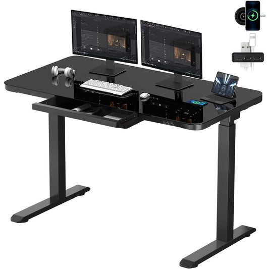 Electric Glass Standing Desk with Touch Control, Dual Motor - Tech Gamer Depot