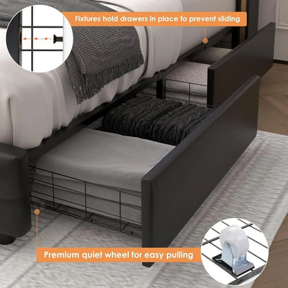 Smart LED Platform Bed Frame with 4 Storage Drawers - Tech Gamer Depot