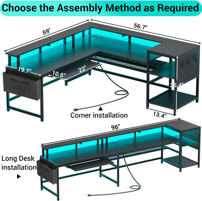 L Shaped Gaming Desk LED Strip, Monitor Shelf Keyboard Tray - Tech Gamer Depot