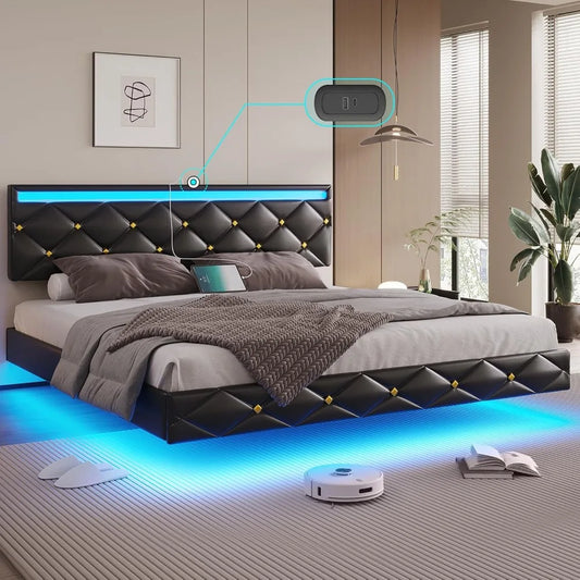 Floating Bed Frame King Size with Led Lights - Tech Gamer Depot