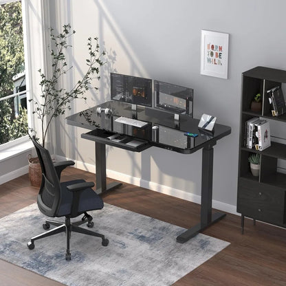 Electric Glass Standing Desk with Touch Control, Dual Motor - Tech Gamer Depot