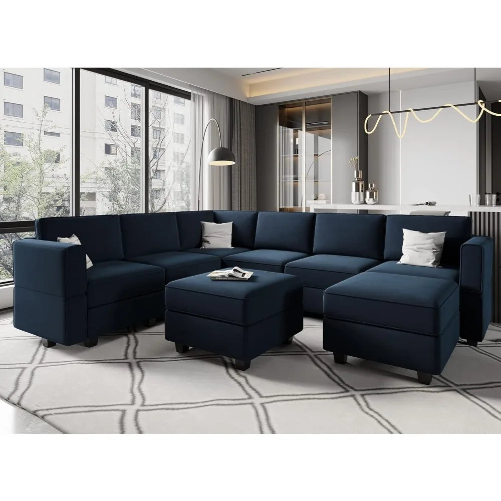 Modular Velvet Sectional Sofa Set with Ottoman - Tech Gamer Depot