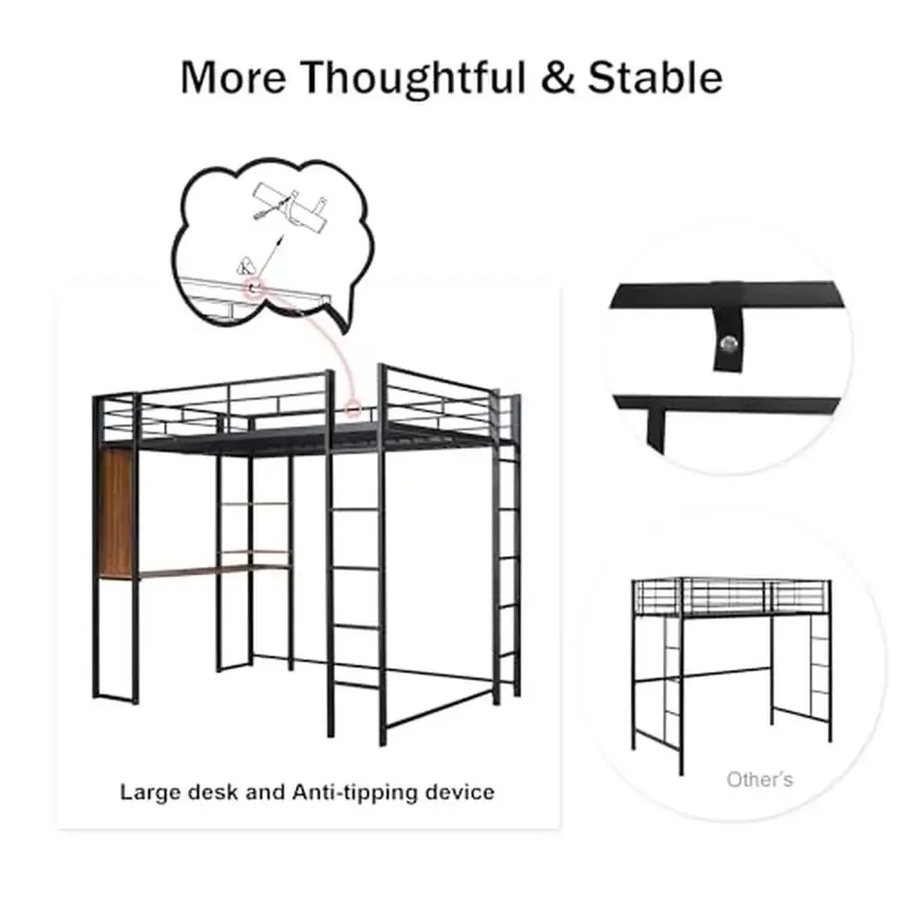 Metal Twin Loft Bed with Desk Shelves 2 Ladders - Tech Gamer Depot