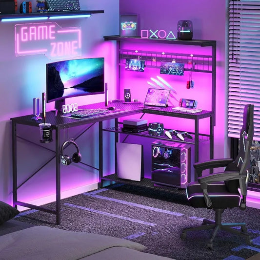 L Shaped Gaming Desk with Power Outlets - Tech Gamer Depot