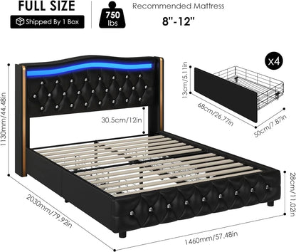 Smart LED Platform Bed Frame with 4 Storage Drawers - Tech Gamer Depot