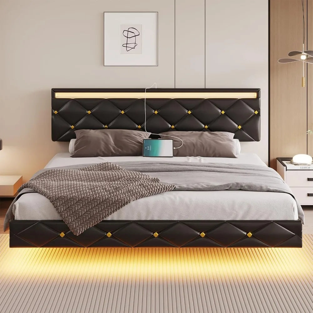 Floating Bed Frame King Size with Led Lights - Tech Gamer Depot