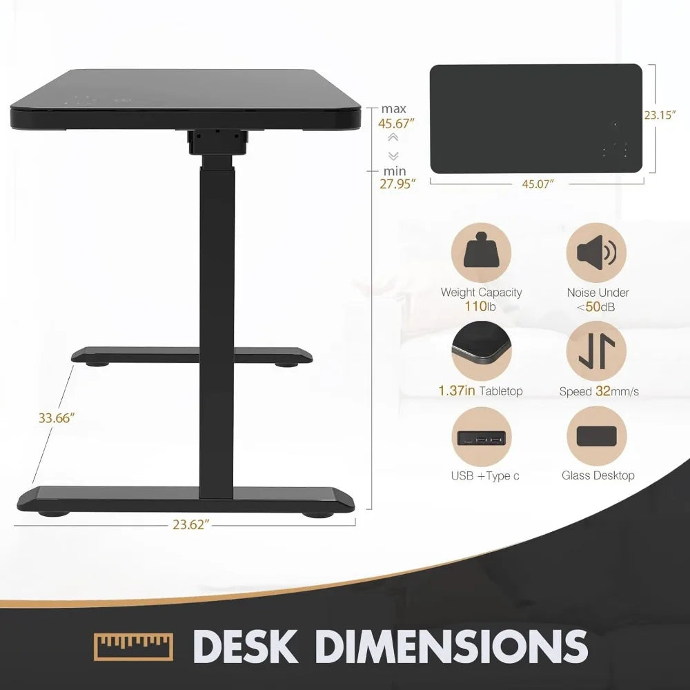 Electric Glass Standing Desk with Touch Control, Dual Motor - Tech Gamer Depot