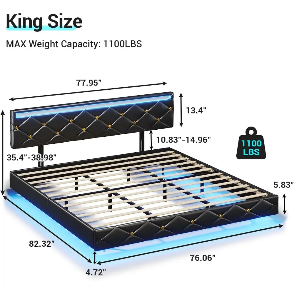 Floating Bed Frame King Size with Led Lights - Tech Gamer Depot