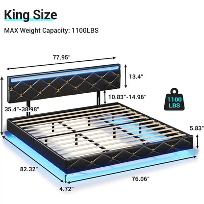 Floating Bed Frame King Size with Led Lights - Tech Gamer Depot