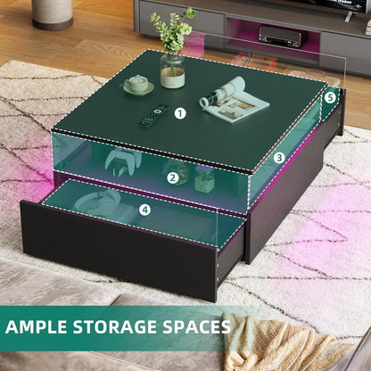 Coffee Tables for Living Room with Storage Modern with LED Light - Tech Gamer Depot