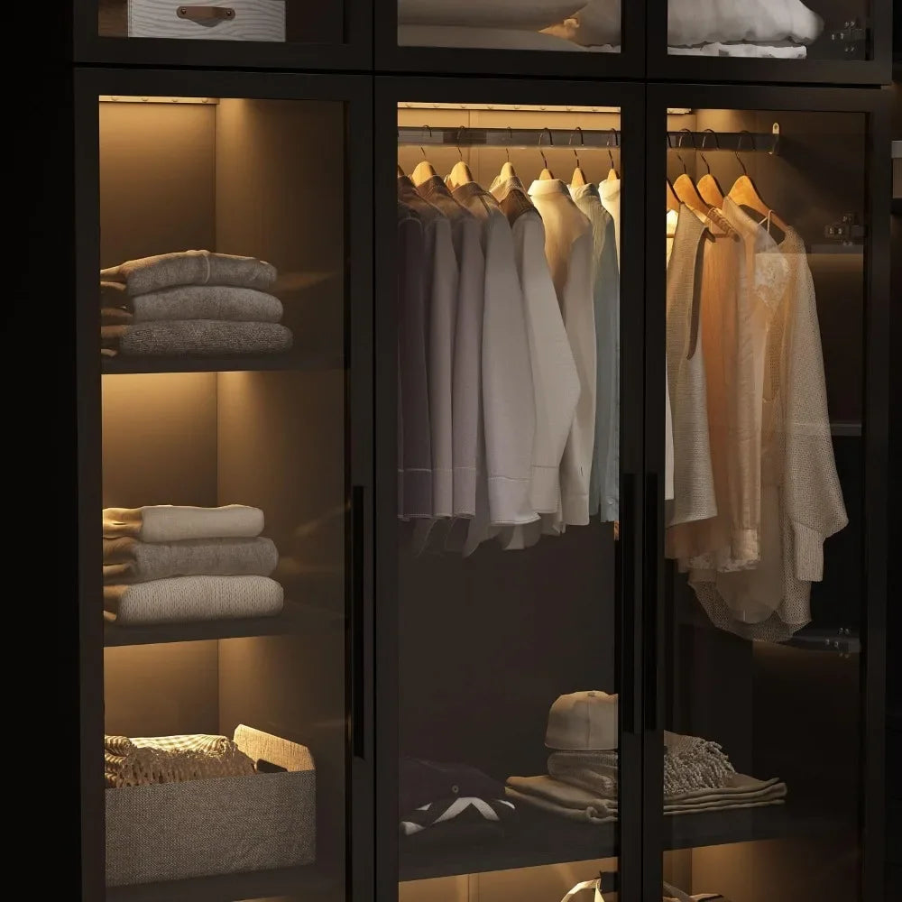 Glass Wardrobe Closet with Lights - Tech Gamer Depot