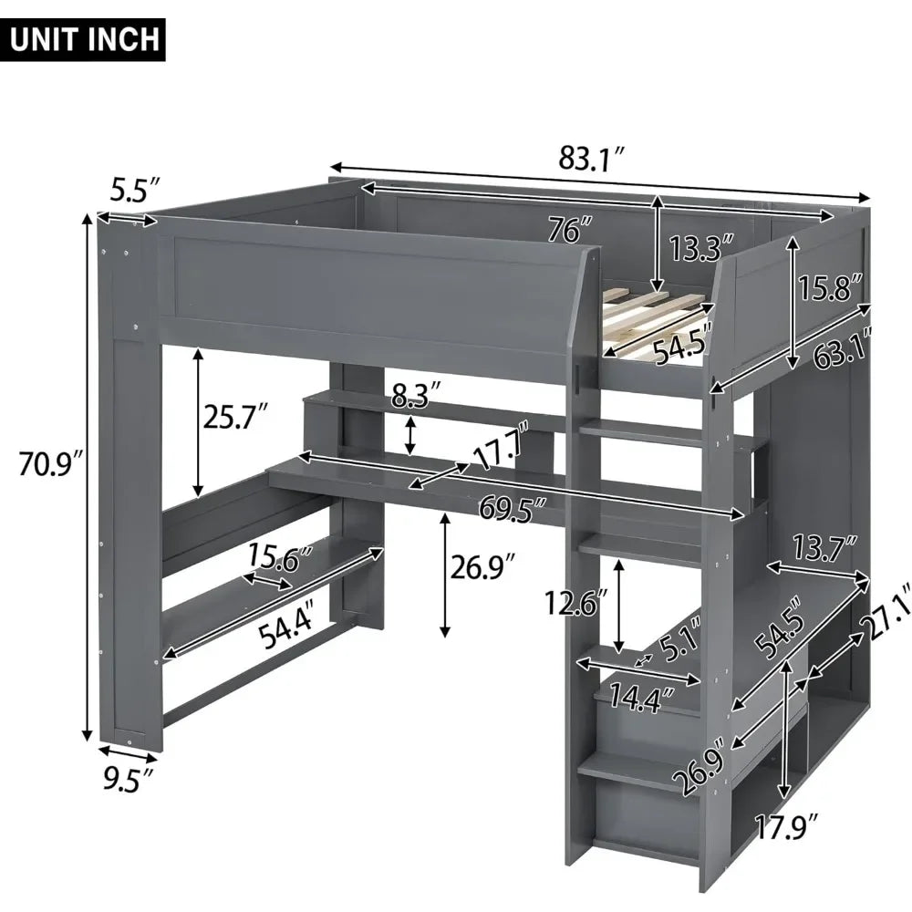 Full Size Gaming Loft Bed with Desk, LED and Charging Station - Tech Gamer Depot