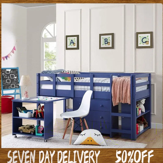 Children Beds- with Storage Pine Wood Loft Bed Twin for Kids Twin Loft Bed with Cabinet Ladder, Safety Guard Rails - Tech Gamer Depot